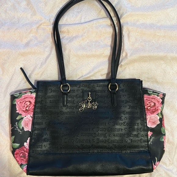 Juicy Couture Black Satchel with Pink Floral Accents - Picture 16 of 16